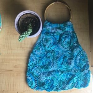 Boho Crochet Bag with Bamboo Handles